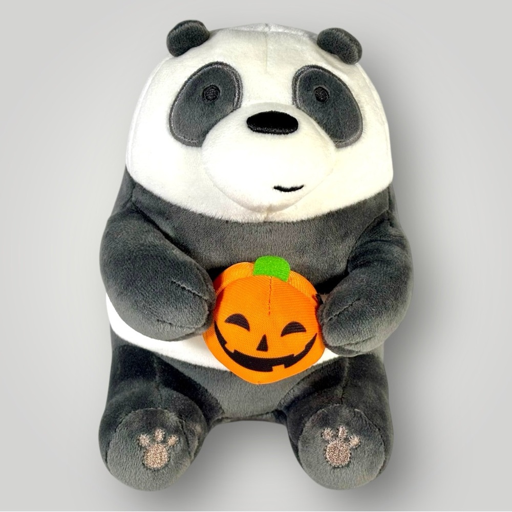 Miniso Pan Pan Plush 7” Cartoon Network Stuffed Animal Toy Panda Bear W/Pumpkin